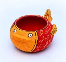 Handmade Washable Terracotta Modern Fish Diya Tealight T-Light Holder - Red